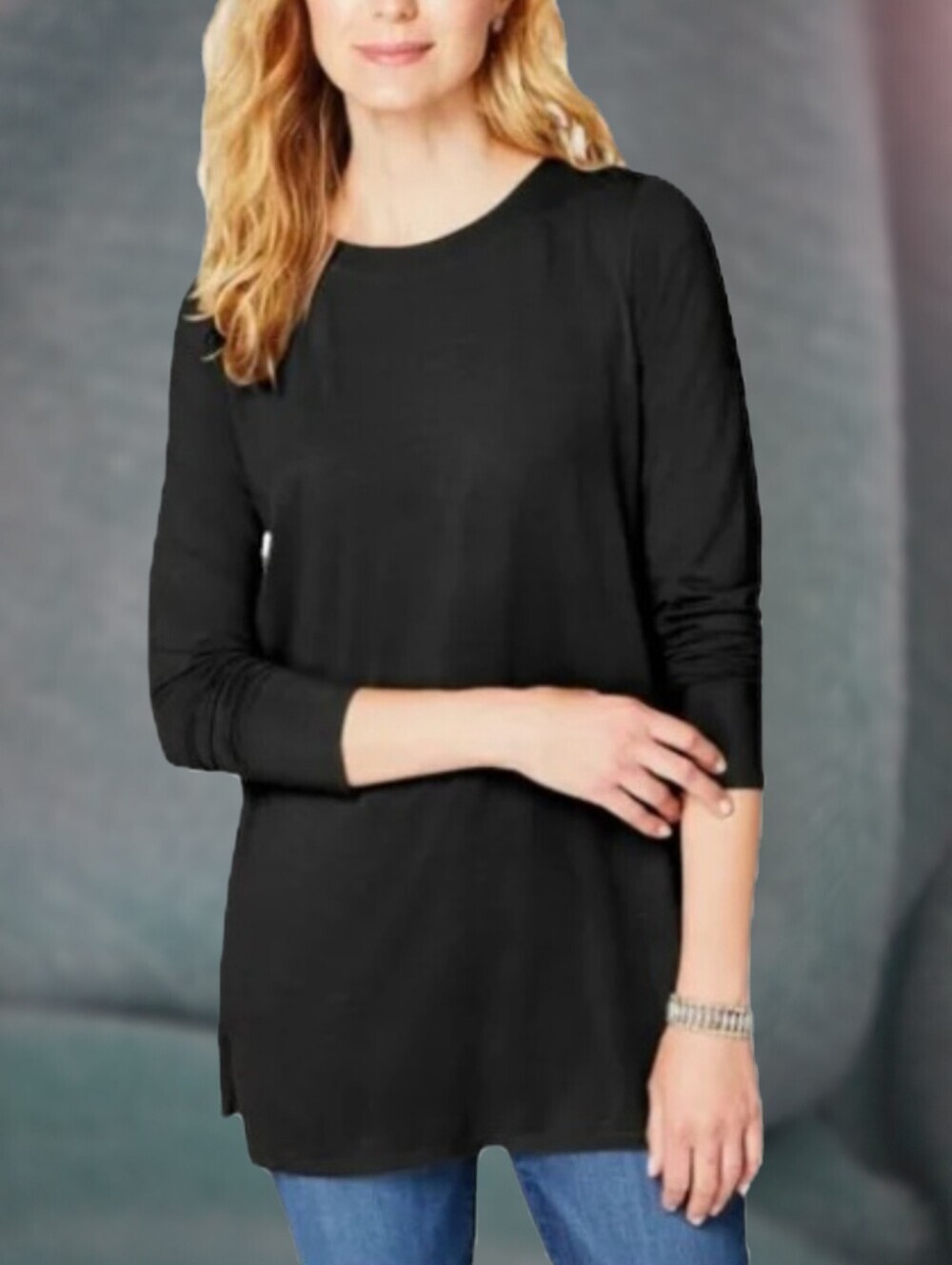 J Jill Black Luxe Supima Forward-Seam Tunic Women's Medium M Split Sides EUC